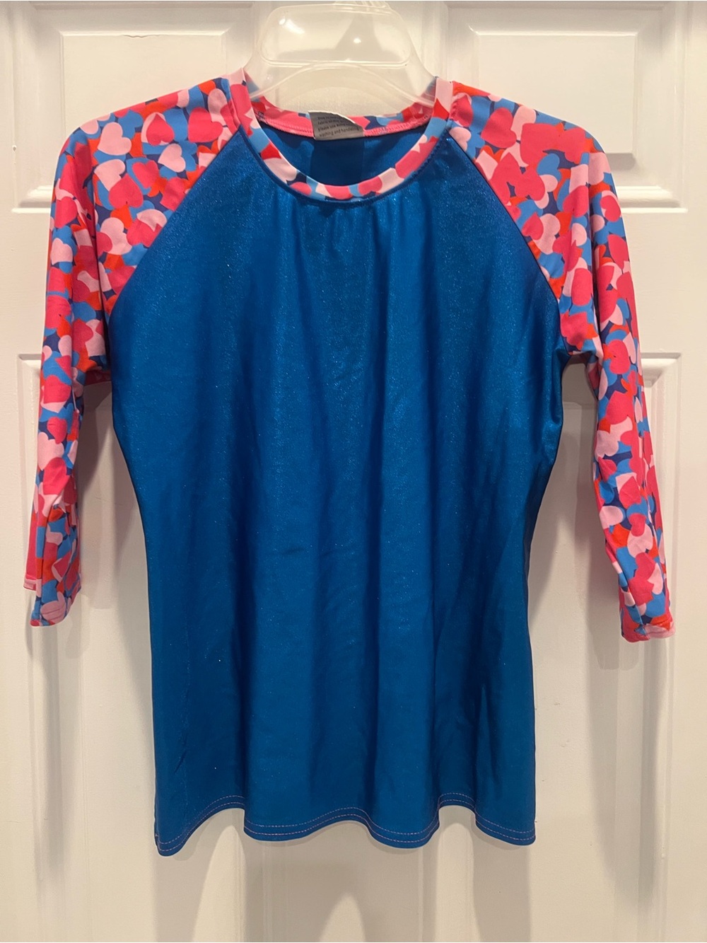 Under Cover Waterwear Girl's Swim Top 3/4 Sleeve Blue/Hearts Size XL 14-16 # 964
